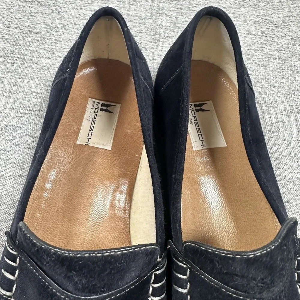 Moreschi Penny Loafers Mens Size 10.5 Blue Suede Leather Shoes Italy Made